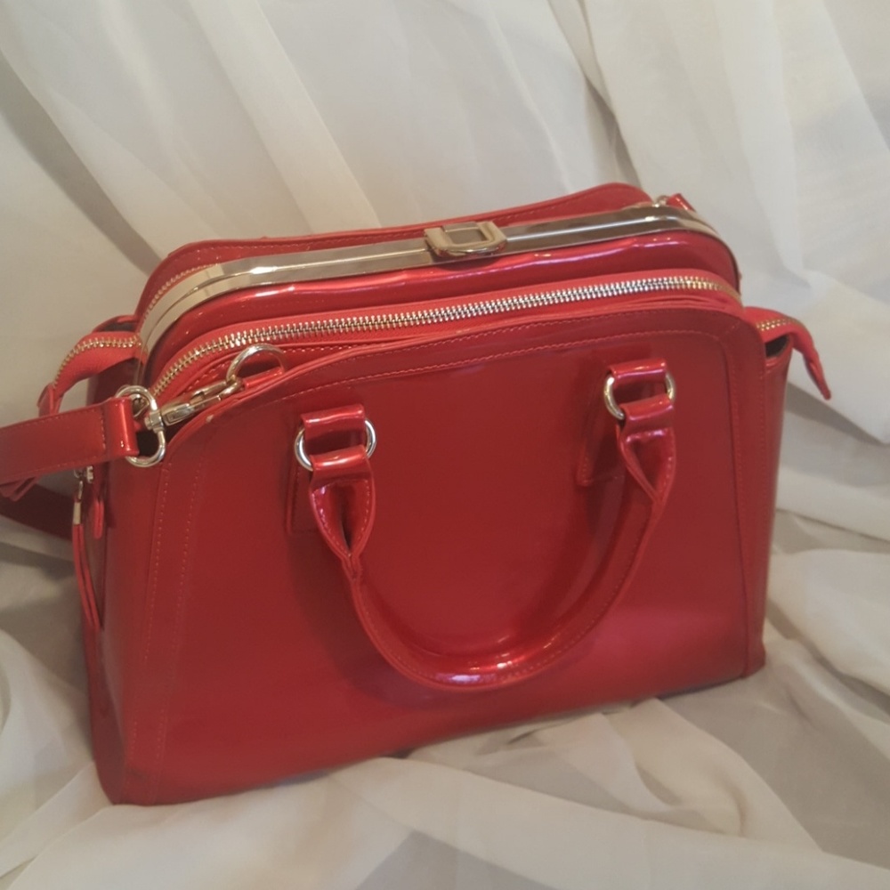 Orli Red Patent Leather Satchel Handbag